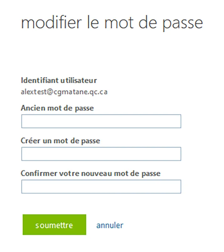 Capture d'écran utilisée pour une procédure de réinitialisation de mot de passe