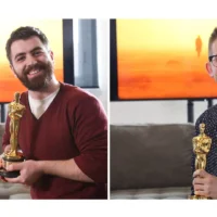 Deux finissants de production 3d avec leur Oscar pour effets spéciaux