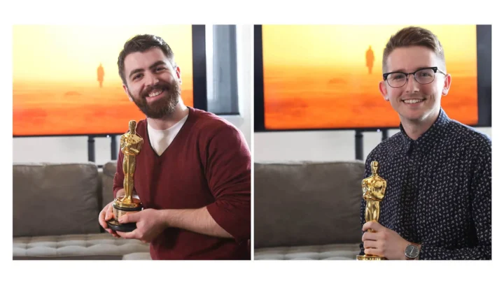 Deux finissants de production 3d avec leur Oscar pour effets spéciaux