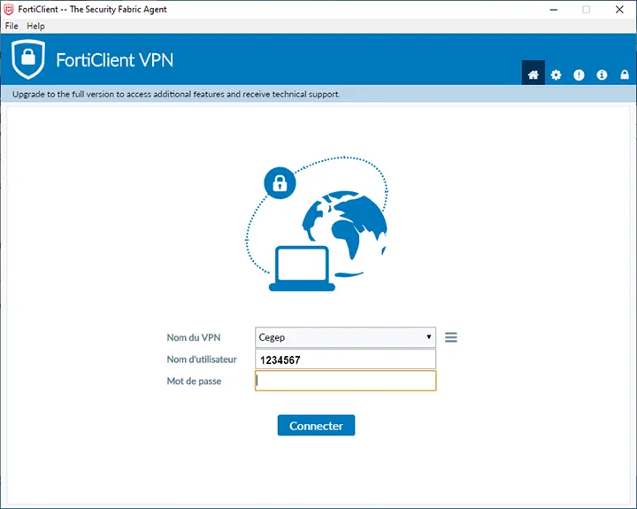 Capture d'écran utilisée pour une procédure de connexion au VPN élève