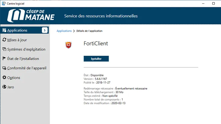 Capture d'écran utilisée pour une procédure de connexion au VPN employé