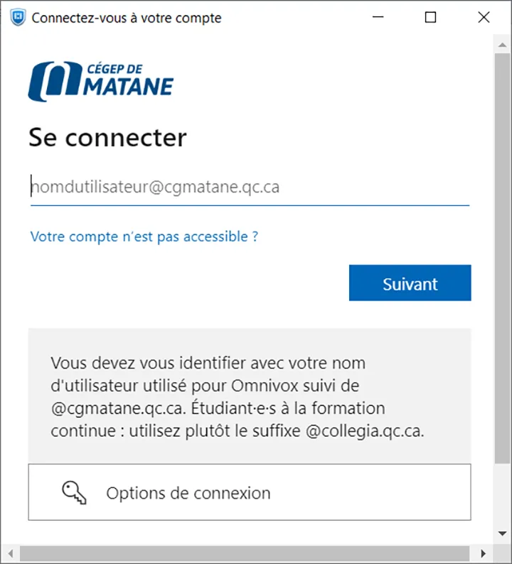 Capture d'écran utilisée pour une procédure de connexion au VPN employé