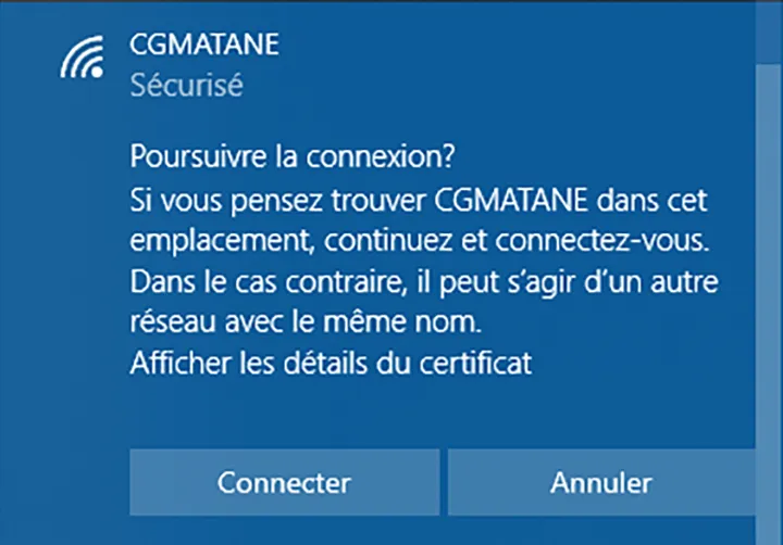 Capture d'écran utilisée pour une procédure de connexion au wifi